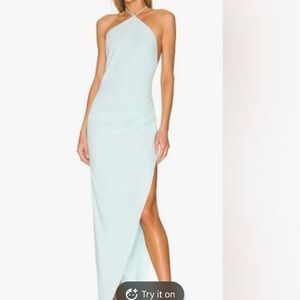 Amanda Uprichard Light Blue Halter Neck Gown